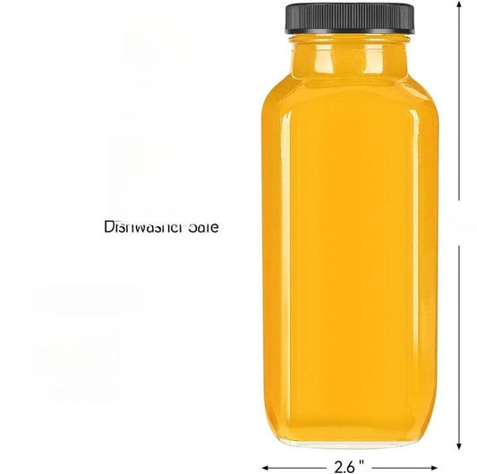 10 PACK 16 Oz Glass Juice Bottles with Lids, Reusable Travel Drinking Jars Juice Containers, Glass Bottles for Juicing with Brush, Straws, Lids with Hole